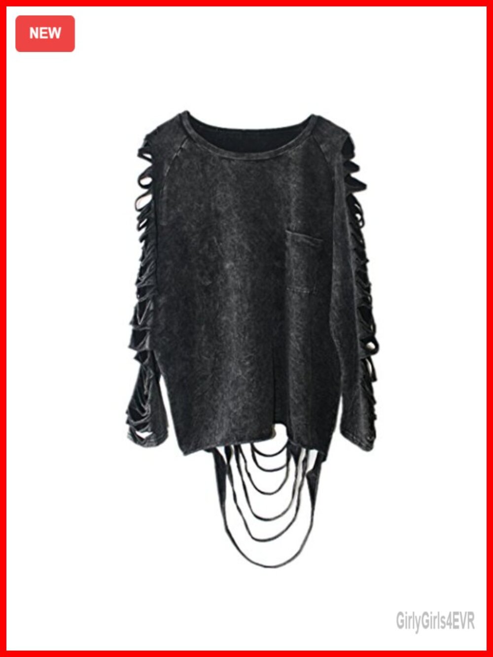Ripped Cut Out Distressed Pullover Sweatshirt Crewneck Loose Fit Top